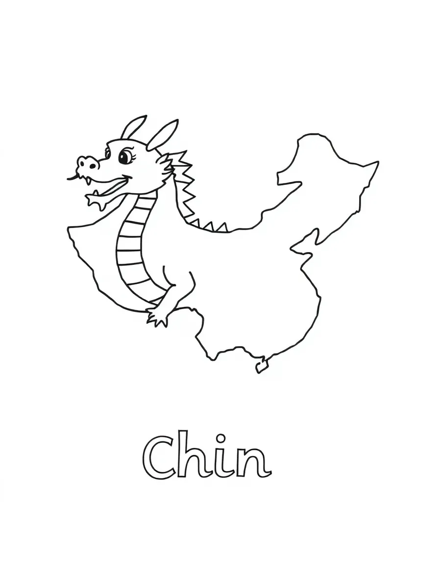 A small dragon, a simple outline map of China, and the word "China"