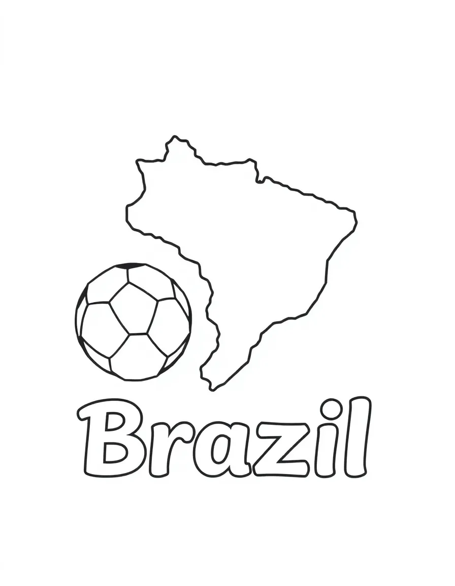 A cute soccer ball, a simple outline map of Brazil, and the word "Brazil"