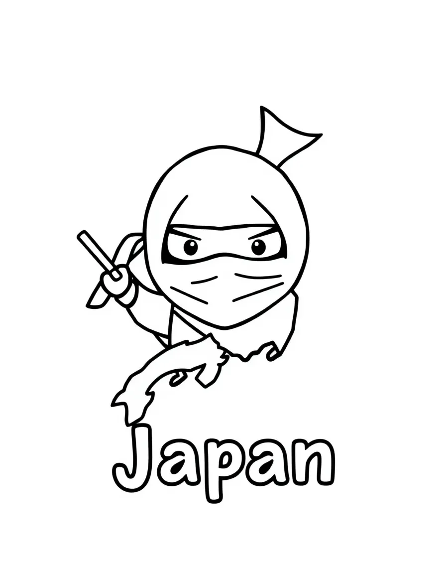 A cute ninja star, a simple outline map of Japan, and the word "Japan"