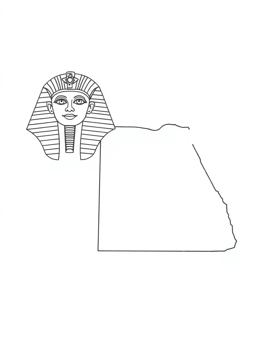 A small pharaoh mask, a simple outline map of Egypt, and the word "Egypt"