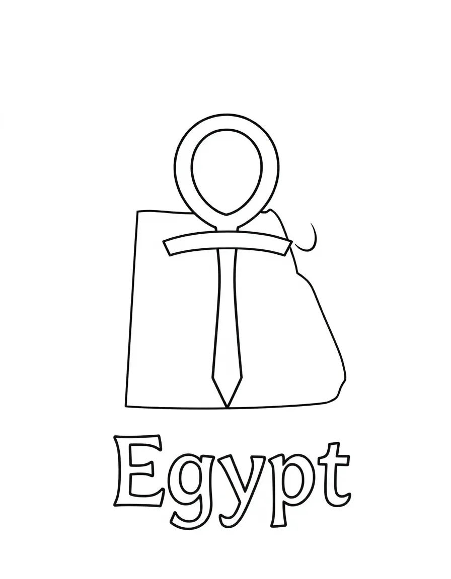A friendly ankh, a simple outline map of Egypt, and the word "Egypt"