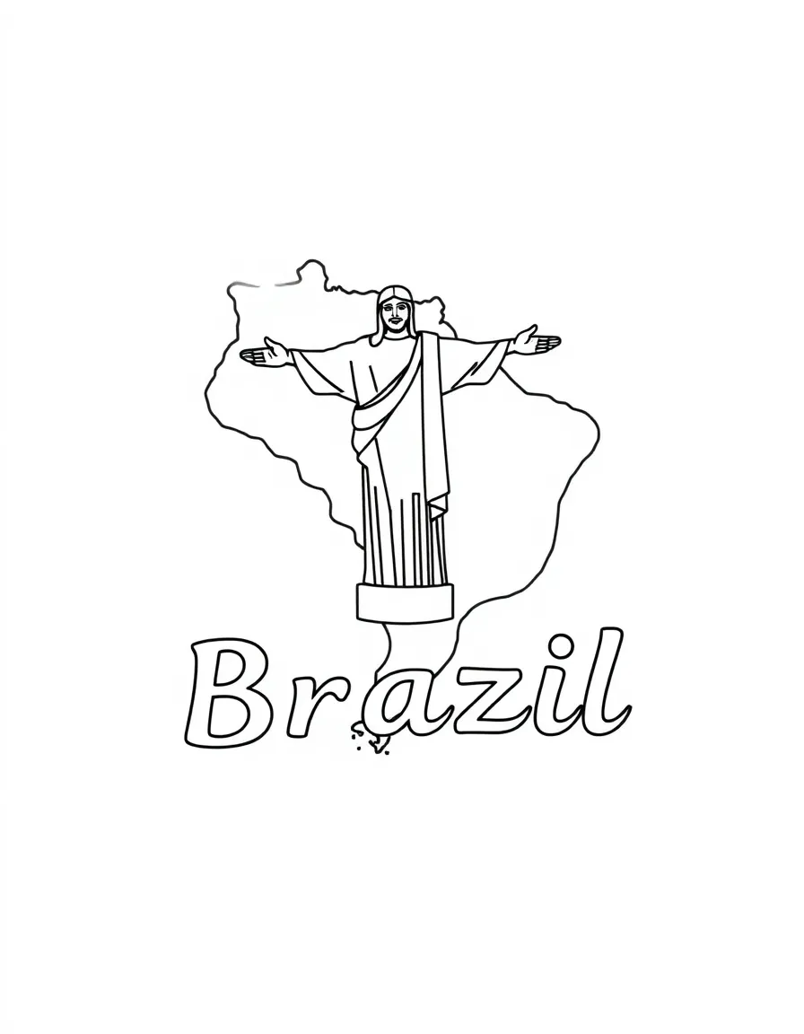 A small Christ the Redeemer, a simple outline map of Brazil, and the word "Brazil"