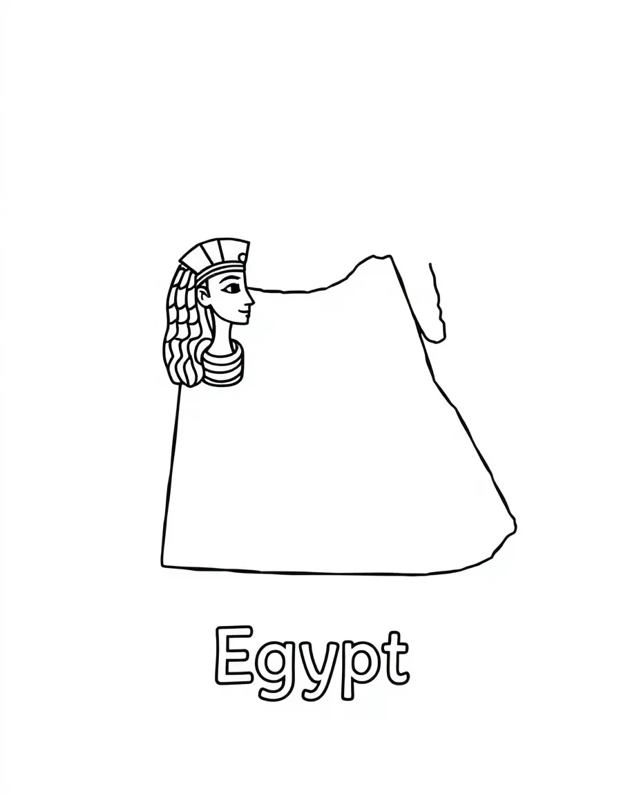 A cute hieroglyphics, a simple outline map of Egypt, and the word "Egypt"
