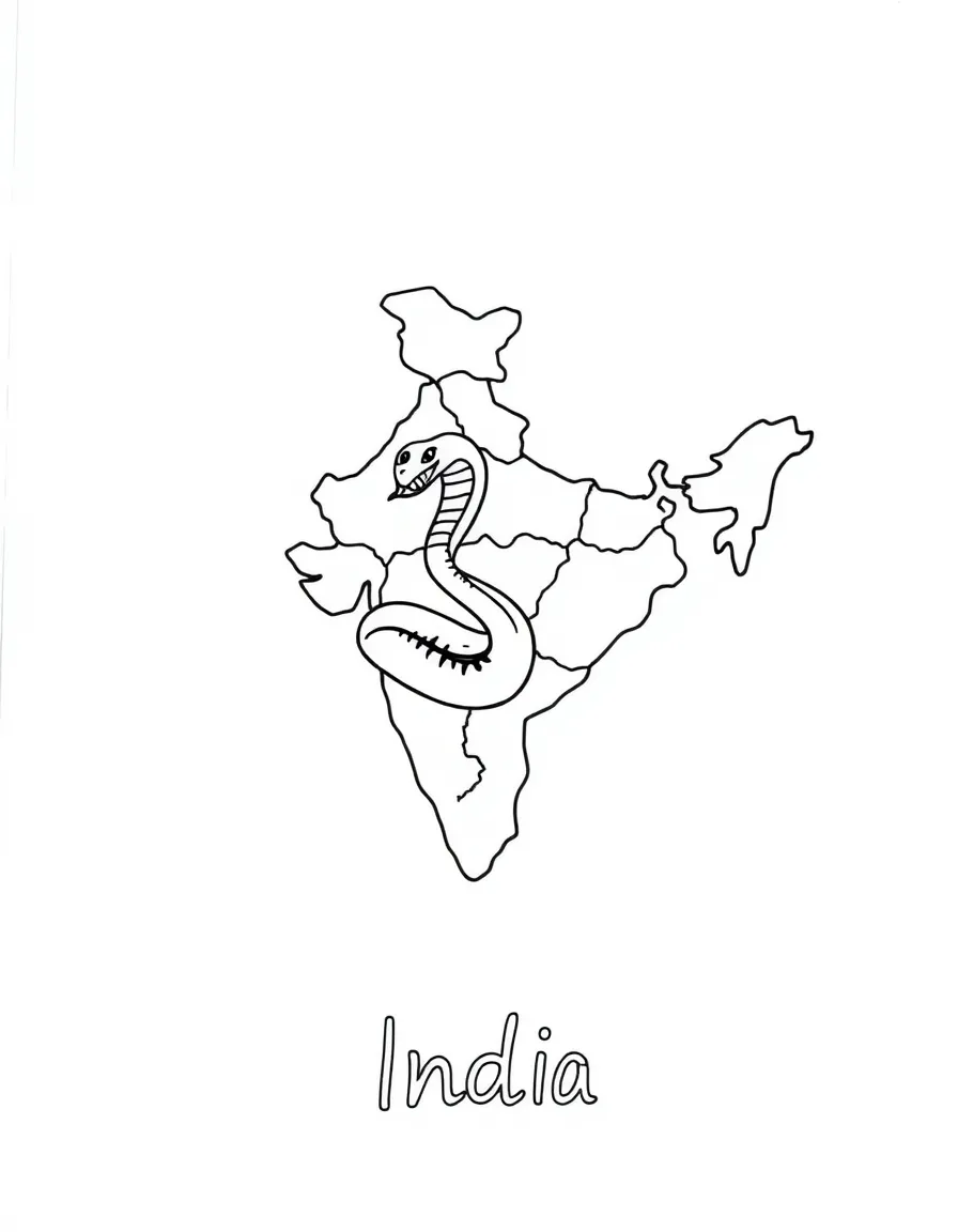 A small cobra, a simple outline map of India, and the word "India"
