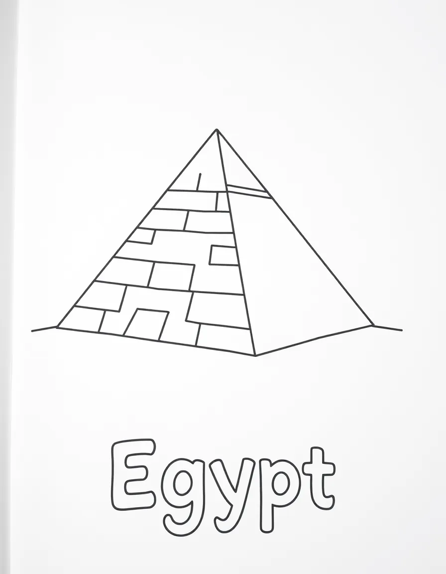 A friendly pyramid, a simple outline map of Egypt, and the word "Egypt"