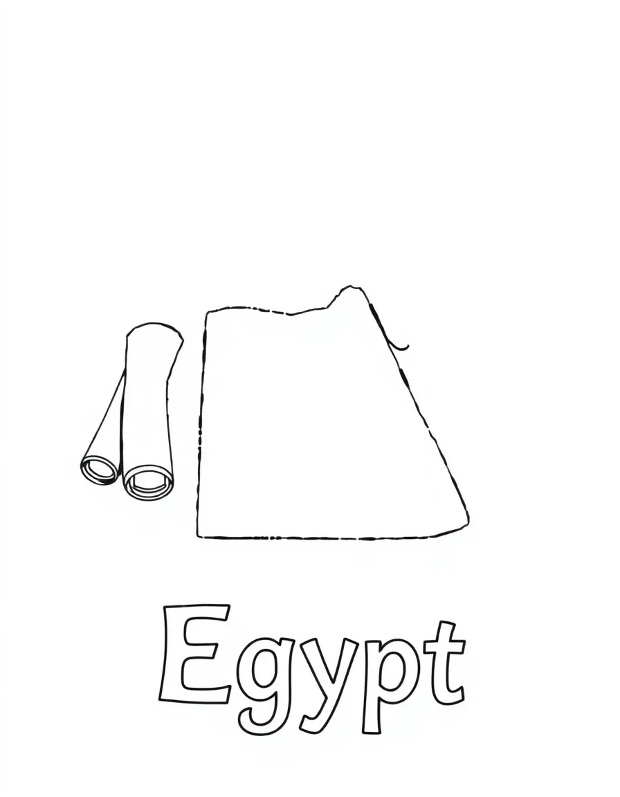 A small papyrus scroll, a simple outline map of Egypt, and the word "Egypt"