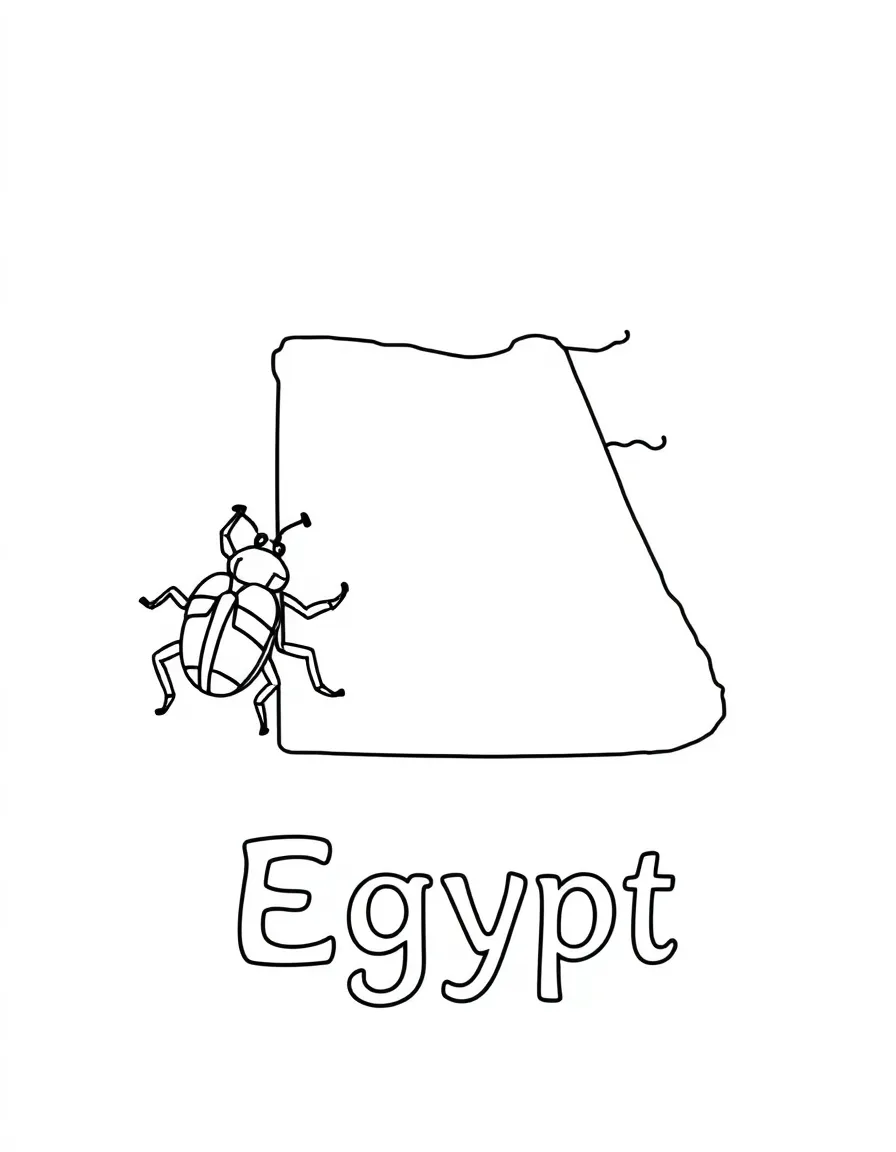 A cute scarab beetle, a simple outline map of Egypt, and the word "Egypt"