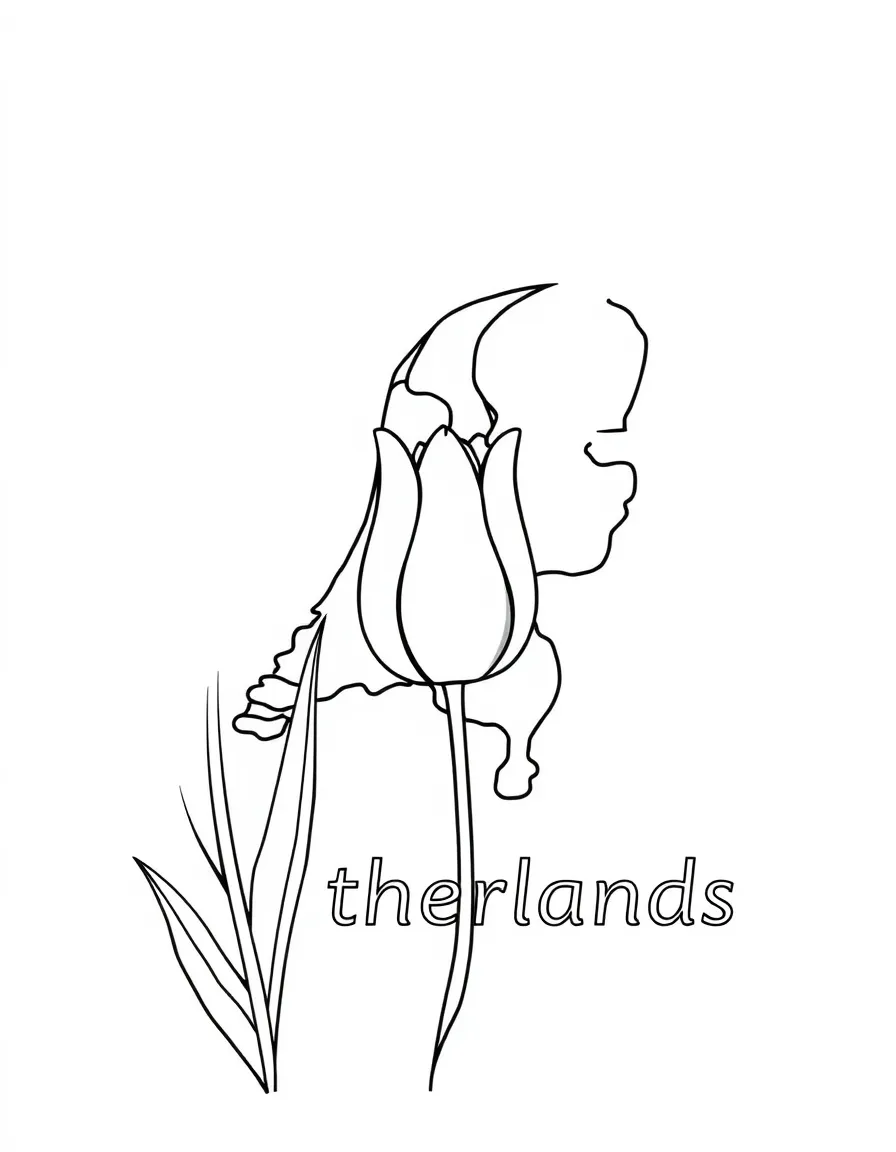 A friendly tulip, a simple outline map of Netherlands, and the word "Netherlands"