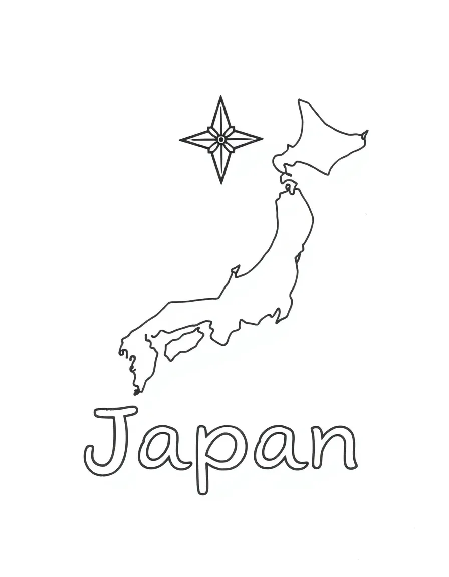 A small ninja star, a simple outline map of Japan, and the word "Japan"
