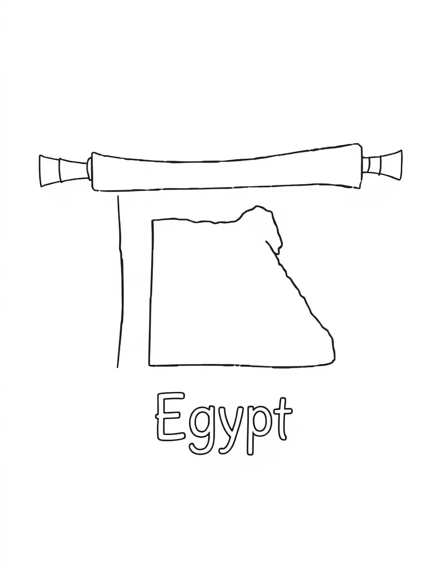 A happy papyrus scroll, a simple outline map of Egypt, and the word "Egypt"