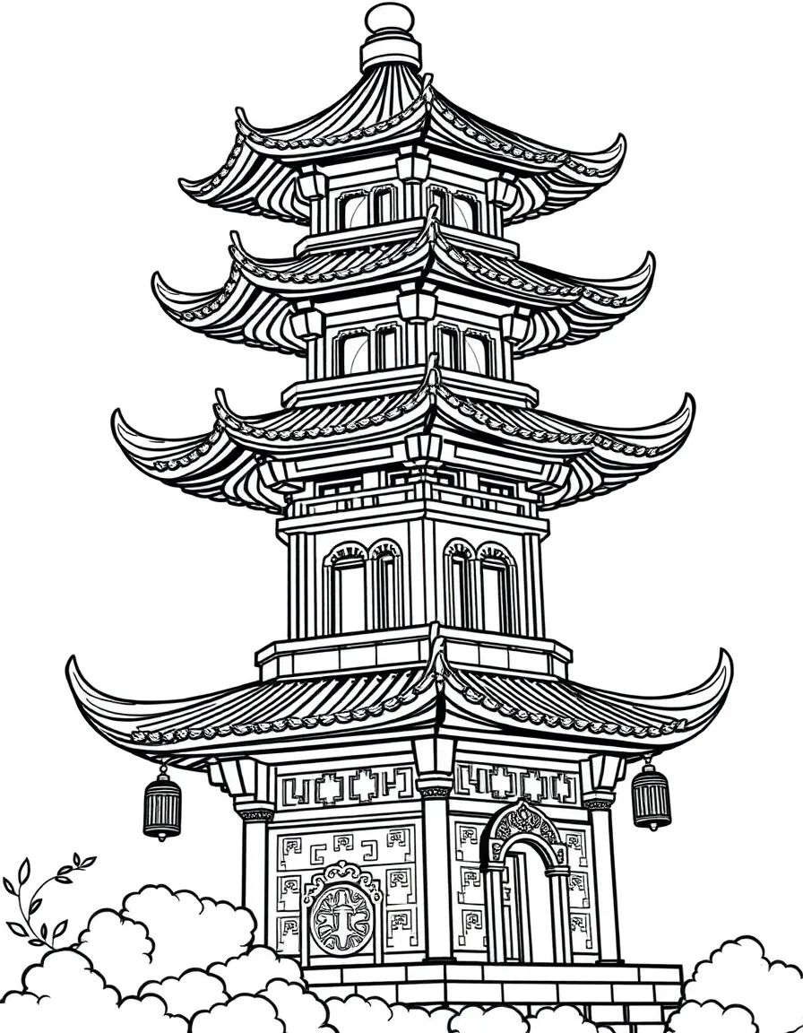 A Chinese pagoda with bells