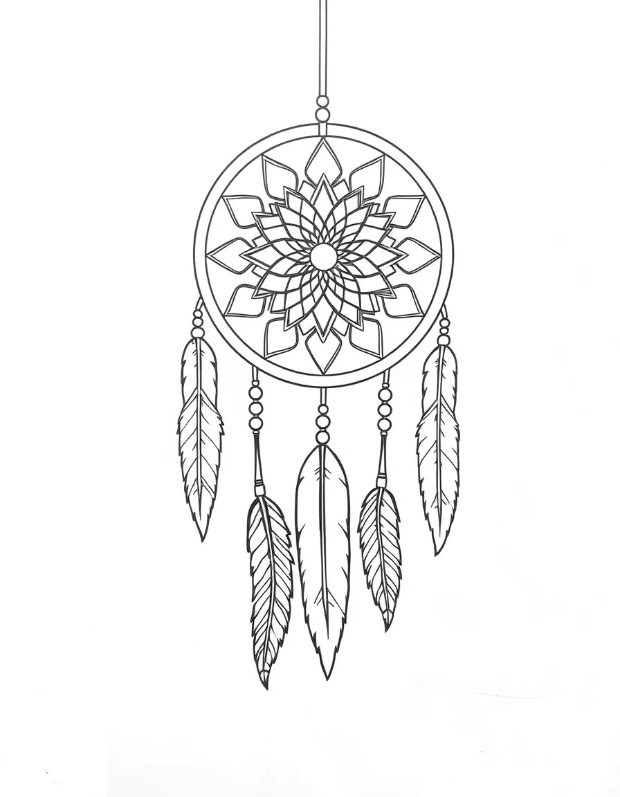 A Native American dream catcher with feathers