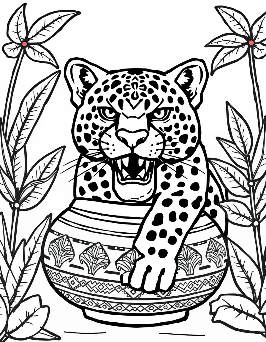 A Mayan pottery with a jaguar