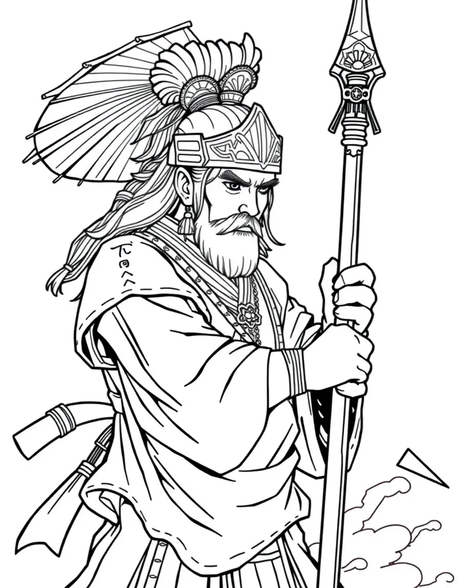 A Chinese warrior with a polearm