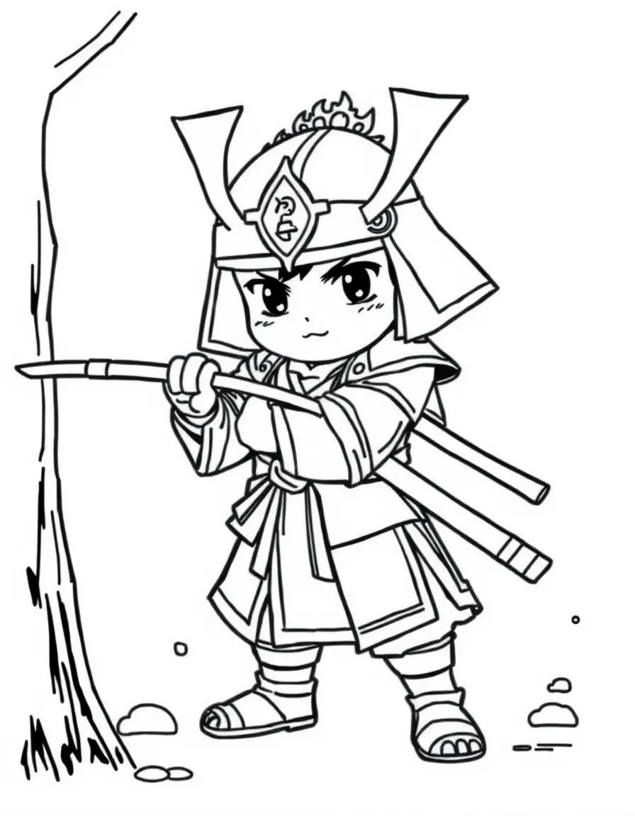 A samurai child practicing