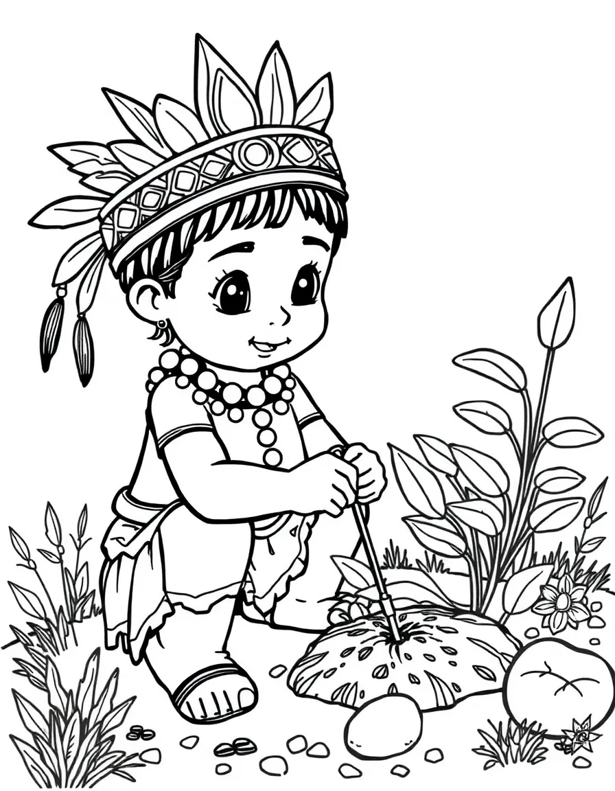 An Aztec child planting