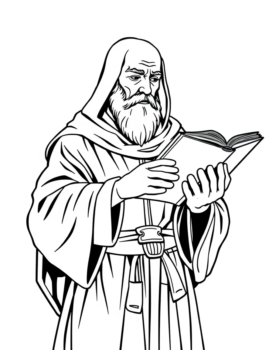 A medieval monk copying books