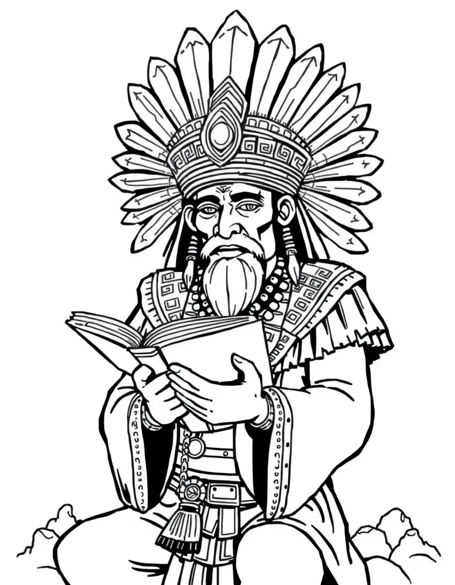An Aztec priest reading codex