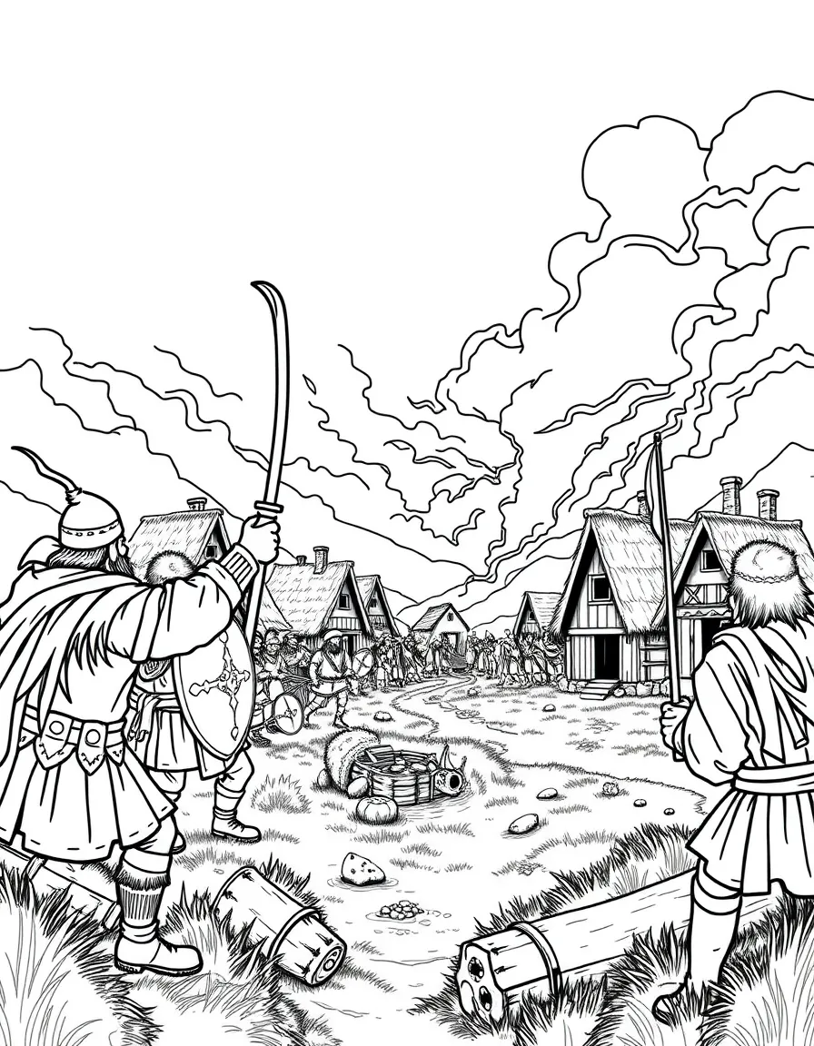 A Viking raid on a village