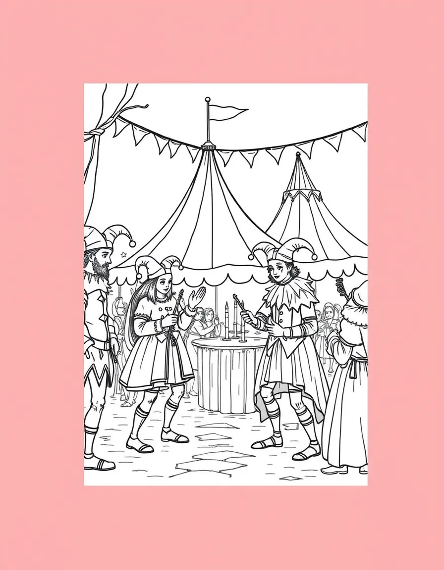 A medieval fair with jesters