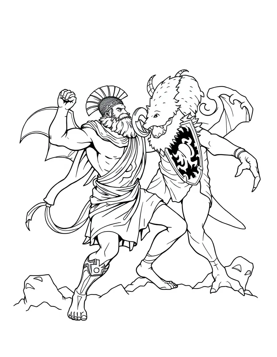 A Greek hero fighting a monster