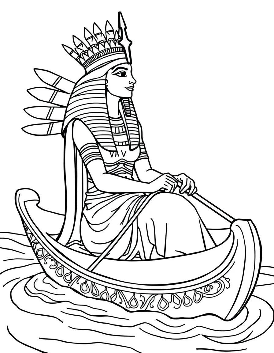 An Egyptian queen riding a boat