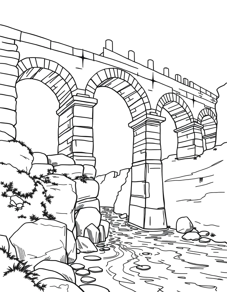 A Roman aqueduct with water flowing