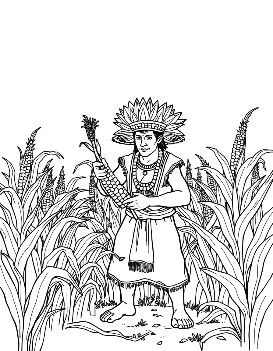 An Aztec farmer harvesting corn