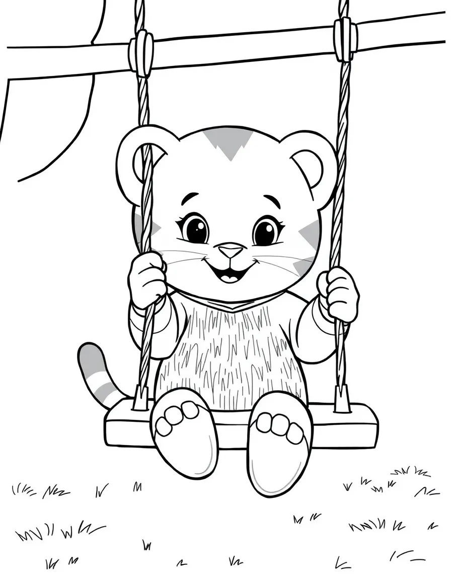 (Daniel Tiger TV show) Katerina Kittycat swinging on a swing set.