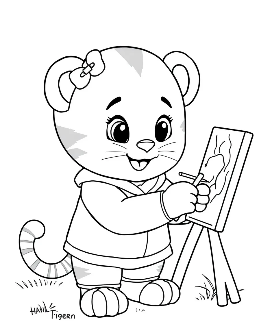 (Daniel Tiger TV show) Miss Elaina painting a picture.