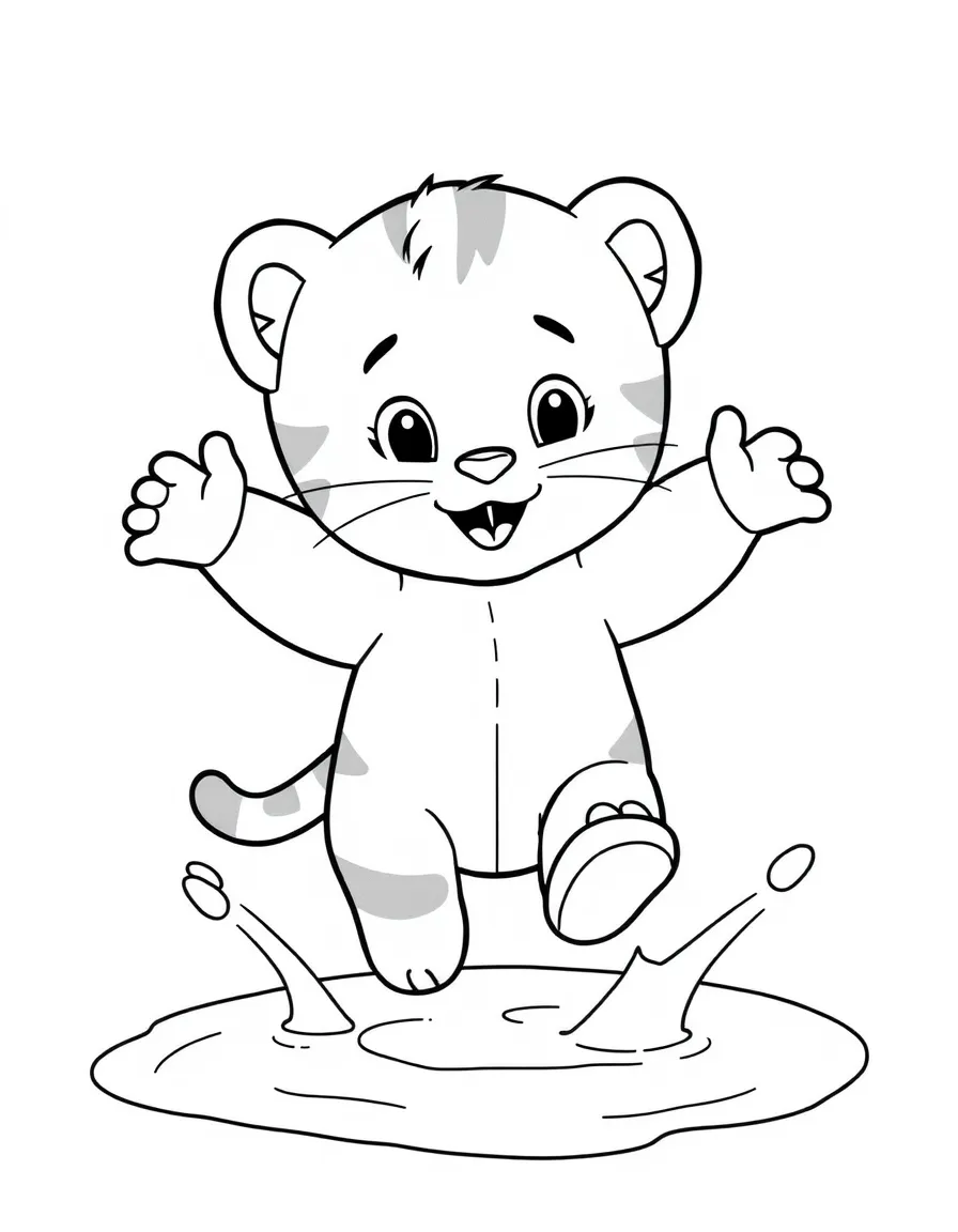 (Daniel Tiger TV show) Katerina Kittycat jumping in puddles.