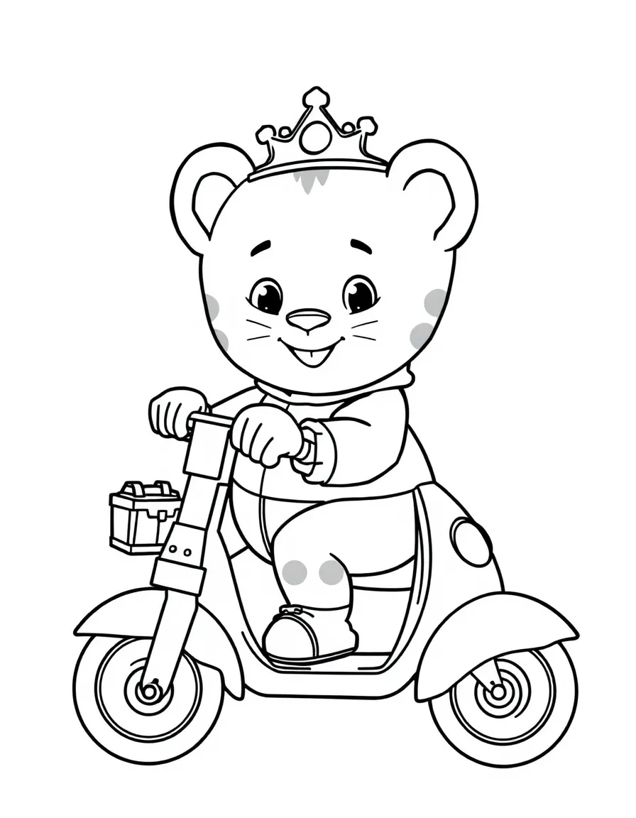 (Daniel Tiger TV show) Prince Wednesday riding a scooter.
