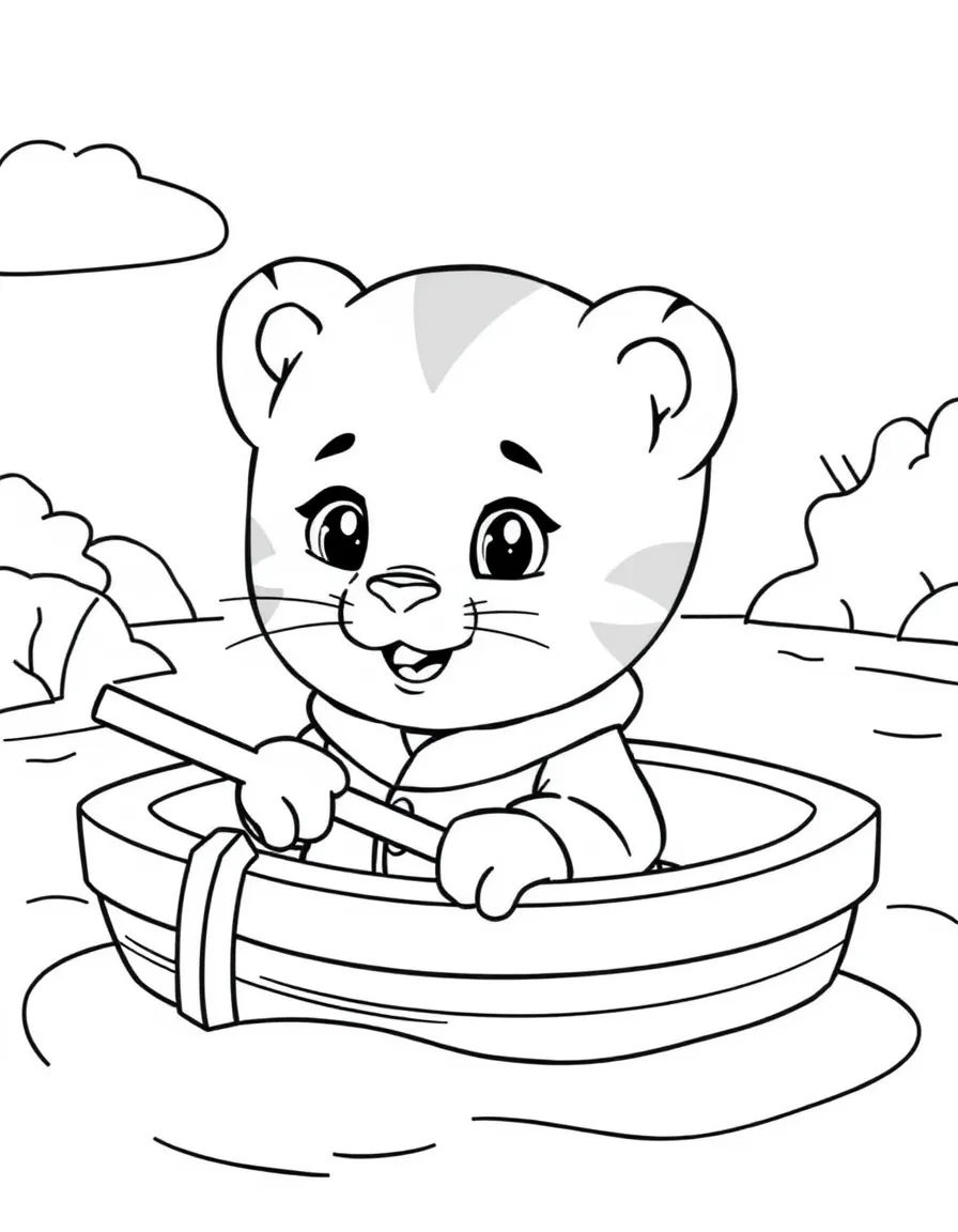 Daniel Tiger in a boat.