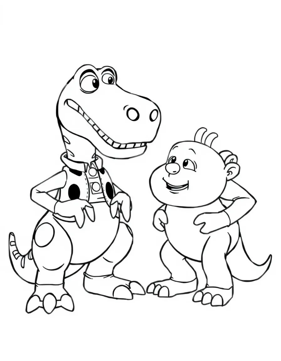 (Toy Story characters) Rex trying to scare Hamm.