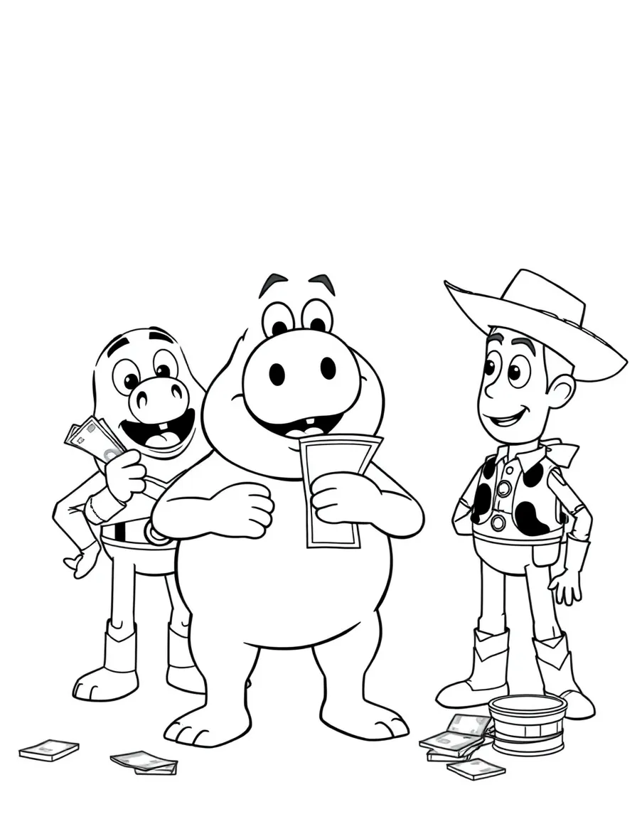 (Toy Story characters) Hamm counting his money.
