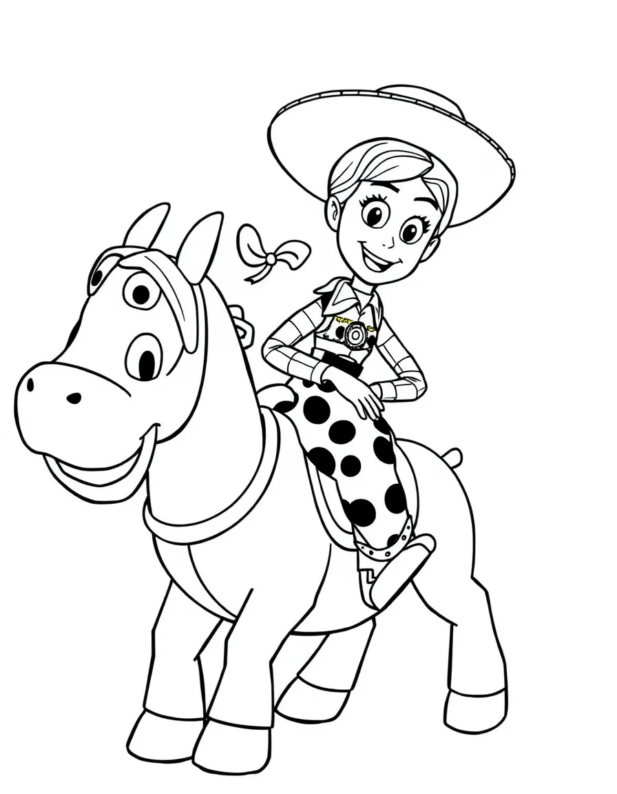 (Toy Story characters) Jessie riding Buster.