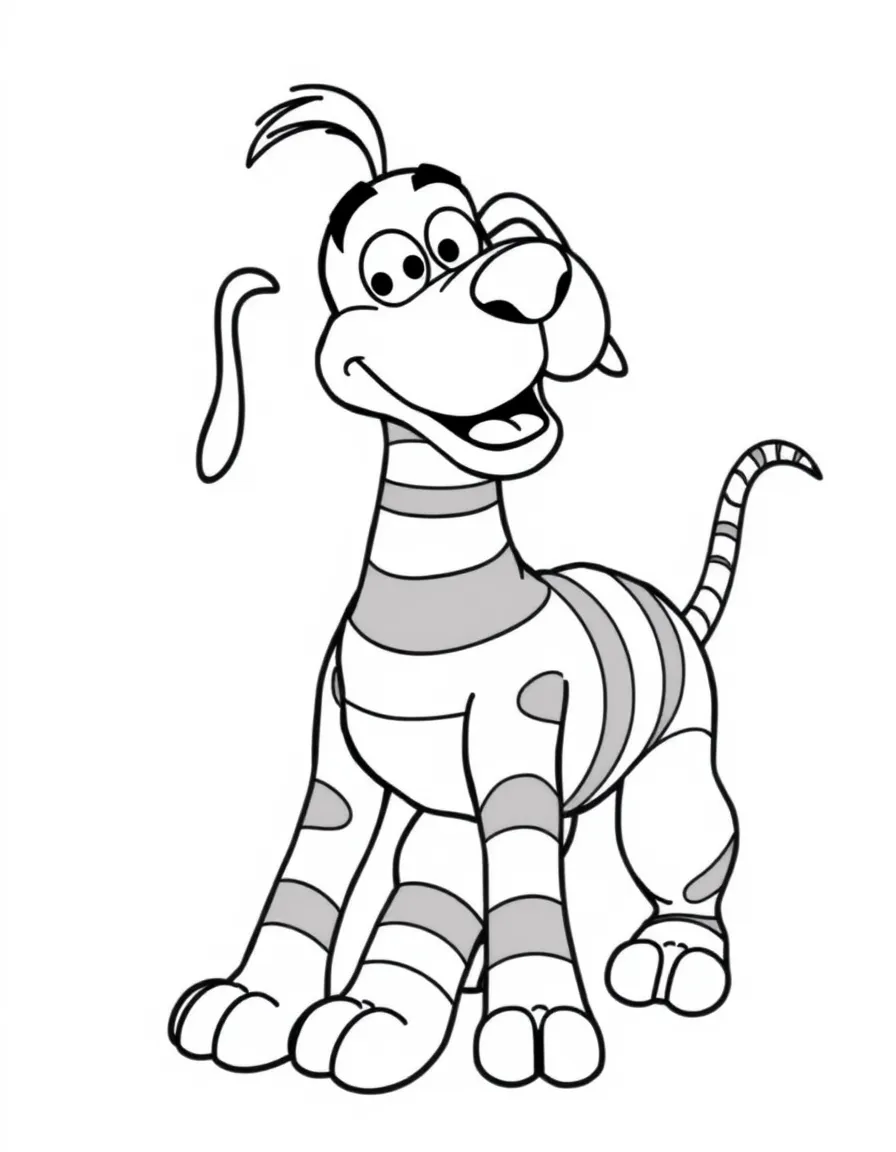 (Toy Story characters) Slinky Dog wagging his tail.