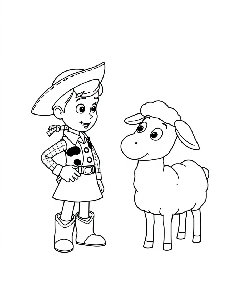 (Toy Story characters) Bo Peep talking to her sheep.