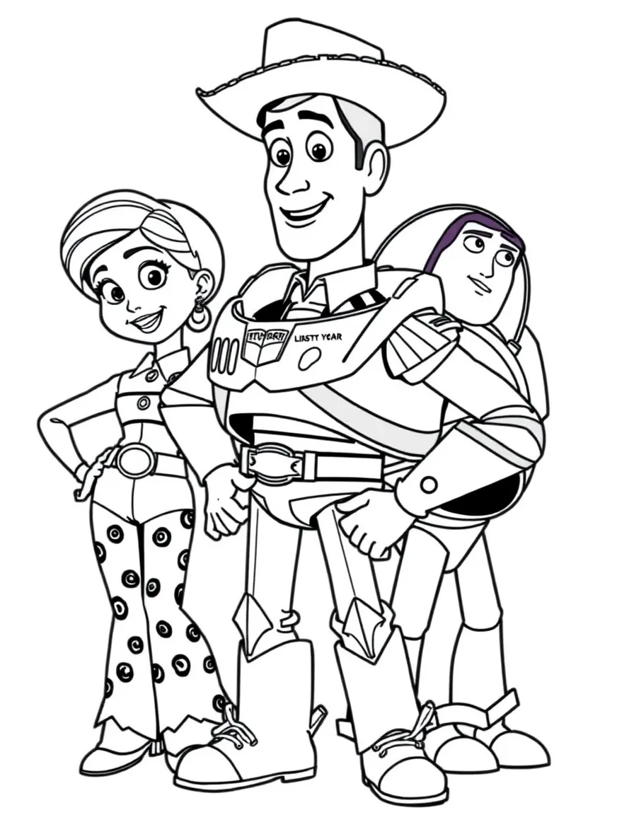 (Toy Story characters) Jessie, Woody, and Buzz Lightyear all together.