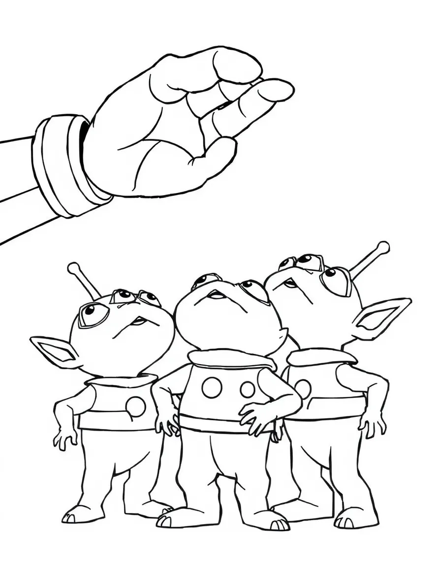 (Toy Story characters) The Aliens looking up at the claw.