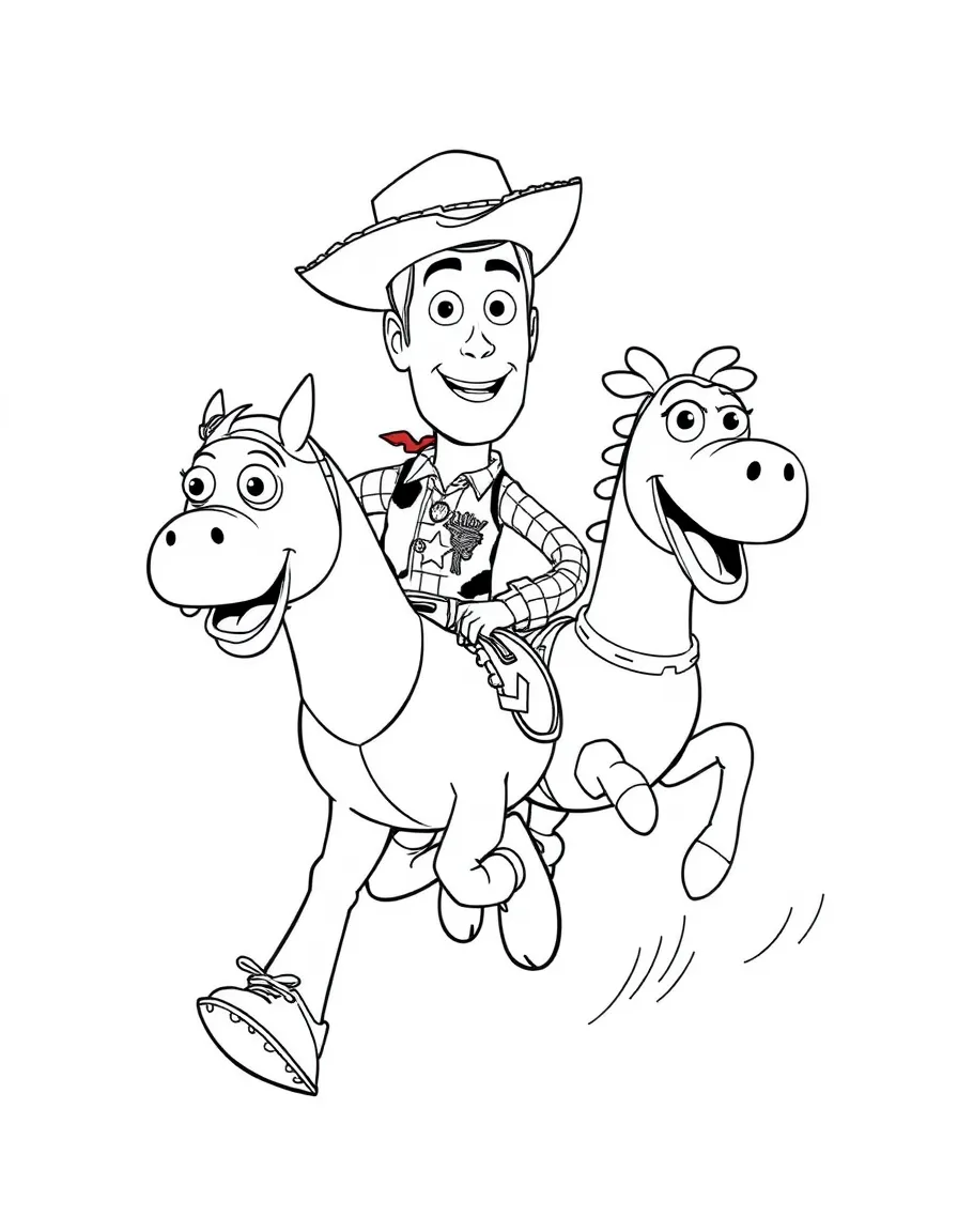 (Toy Story characters) Woody and Buster galloping.