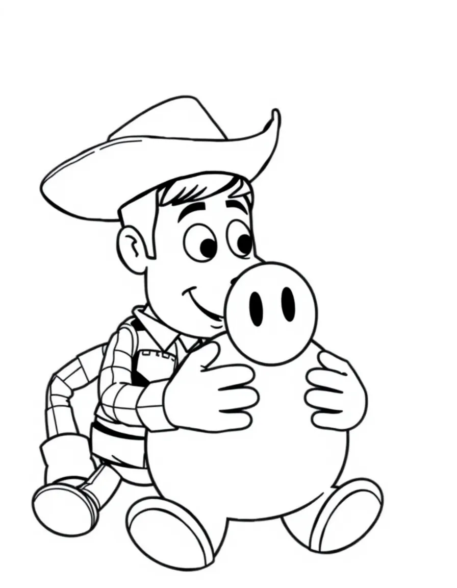 (Toy Story characters) Hamm holding a piggy bank.