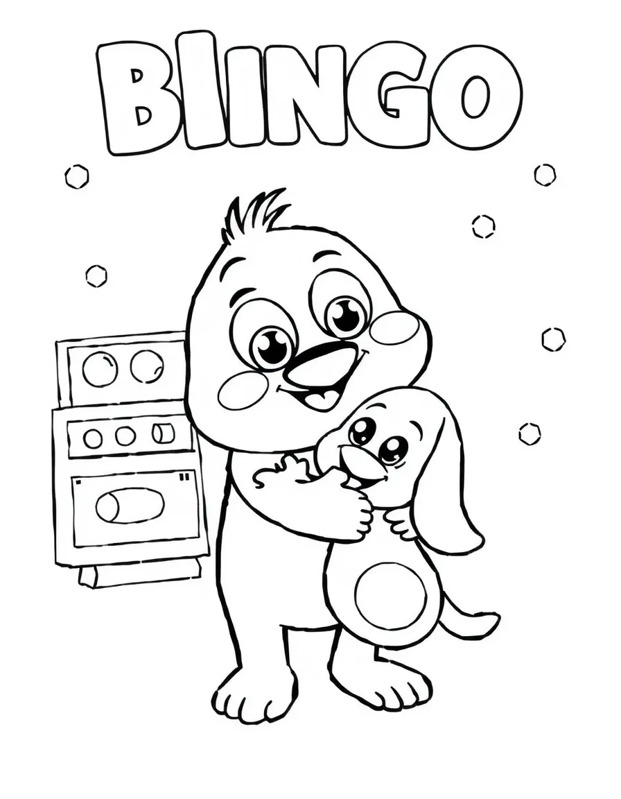 (Bluey TV show) Bingo hugging a Floppy.