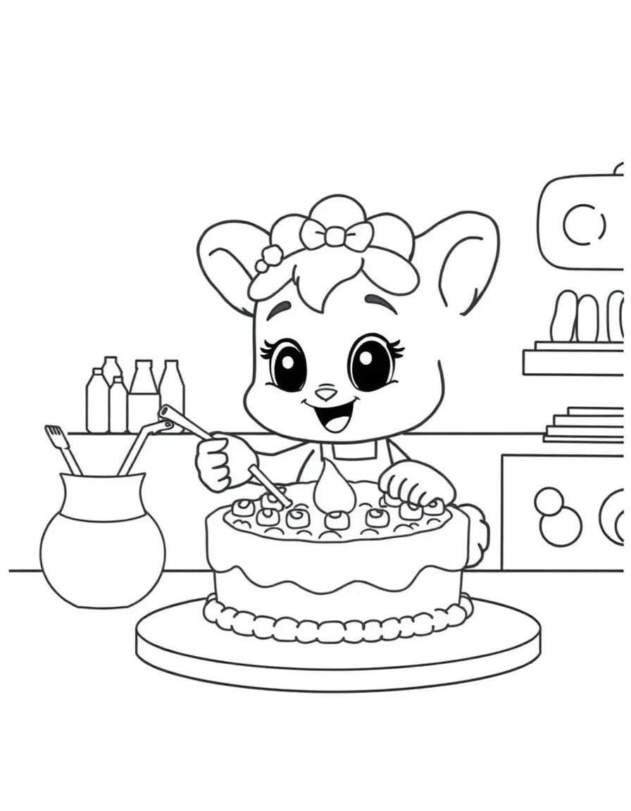 (Bluey TV show) Chilli baking a cake with Bluey.