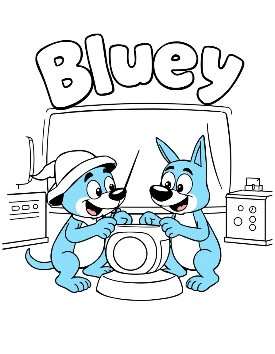 (Bluey TV show) Rusty and Bluey playing a game.