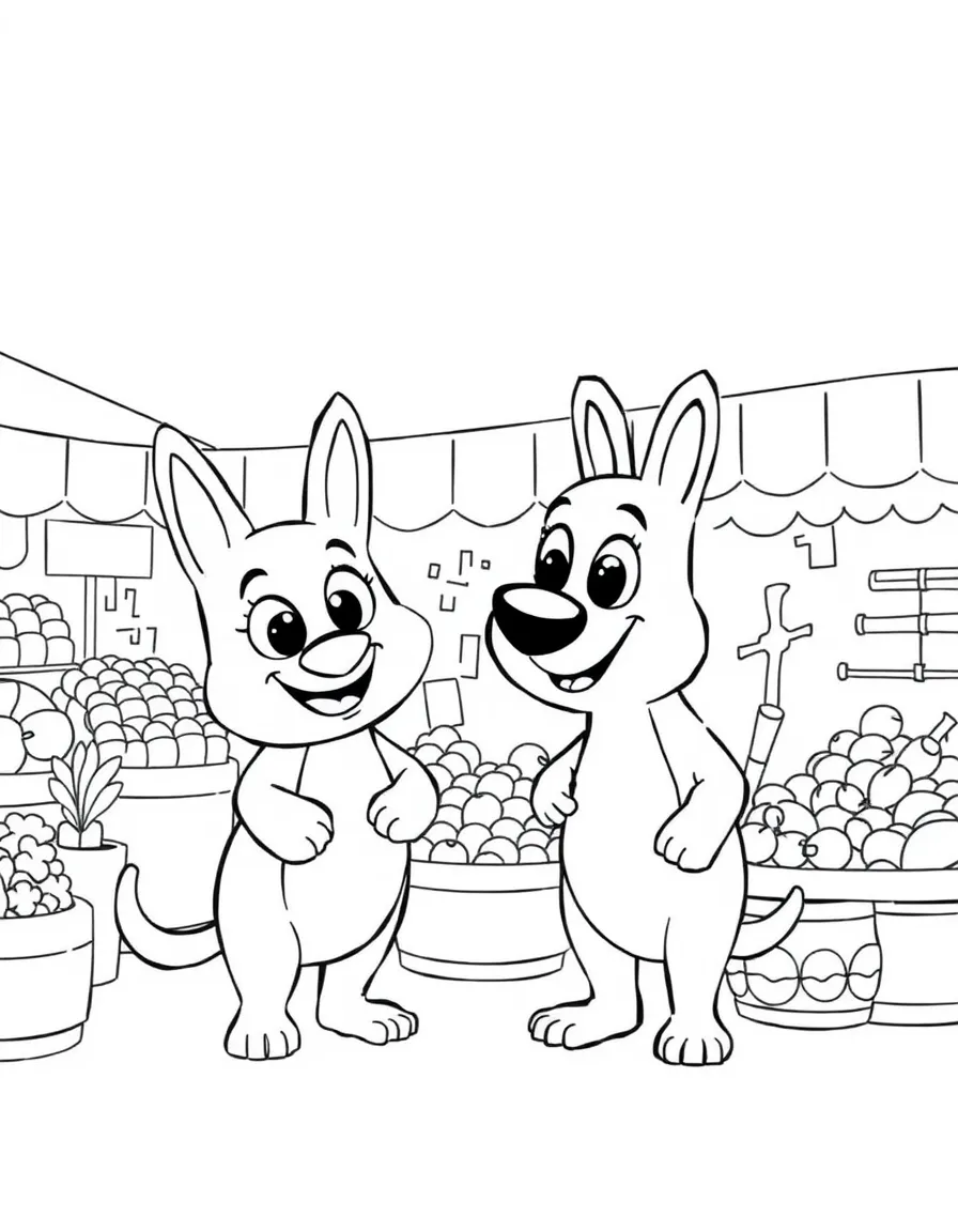 (Bluey TV show) Indy and Bluey at the market.