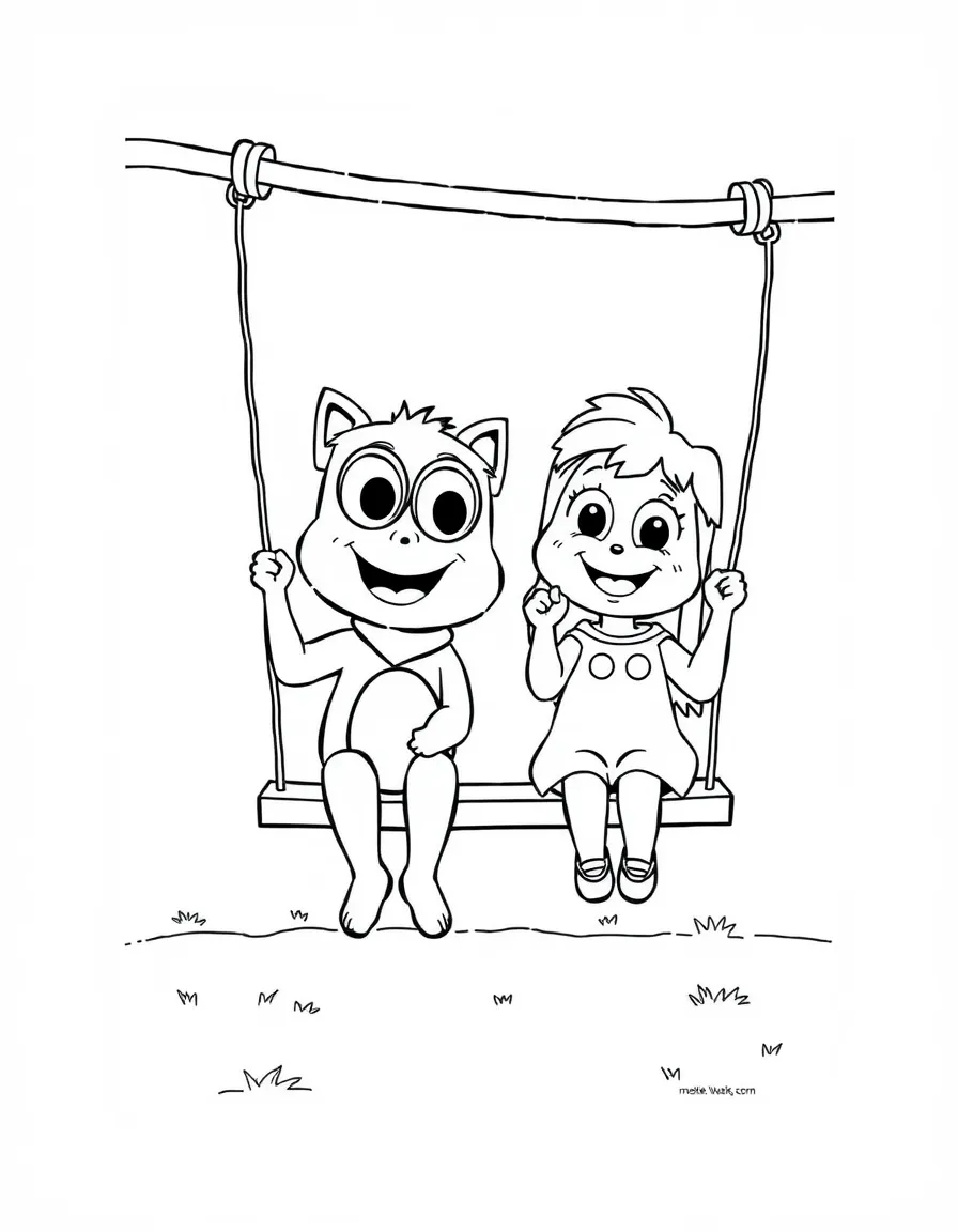 (Bluey TV show) Mackenzie and Bluey on the swings.