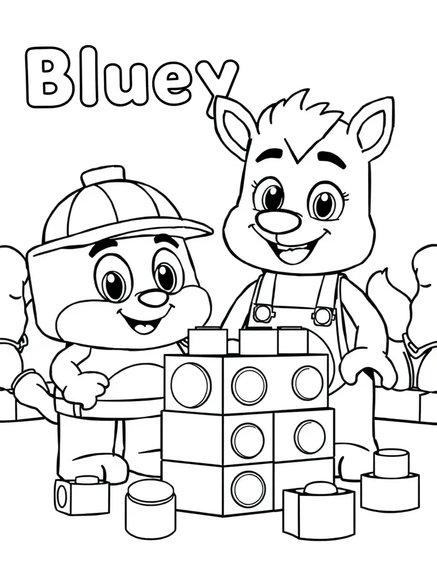 (Bluey TV show) Winton and Bluey building blocks.