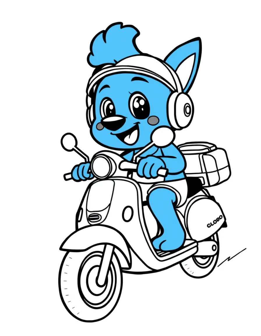 (Bluey TV show) Bluey riding a scooter.