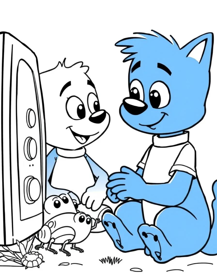 (Bluey TV show) Bluey and Jean-Luc looking at bugs.